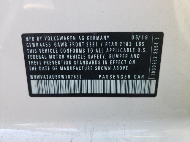 2019 VOLKSWAGEN GOLF R WVWVA7AU5KW187832