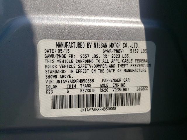 2015 INFINITI Q50 HYBRID JN1AV7ARXFM850668