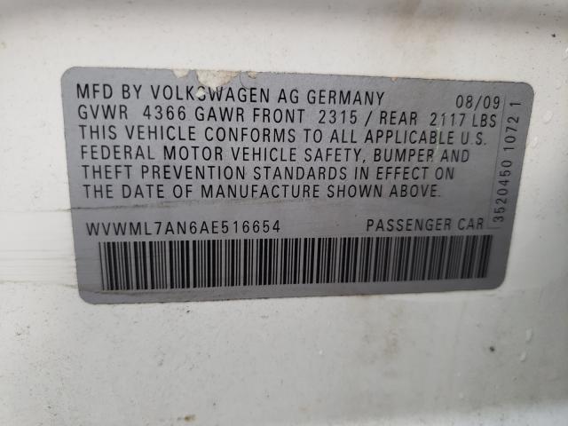 2010 VOLKSWAGEN CC WVWML7AN6AE516654