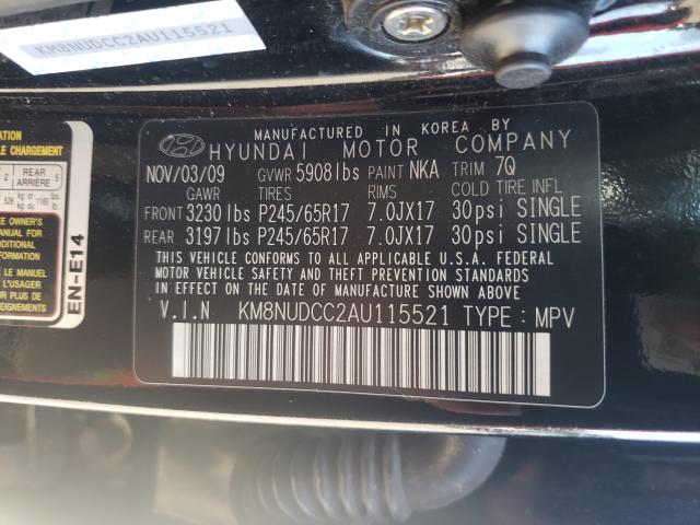 2010 HYUNDAI VERACRUZ KM8NUDCC2AU115521