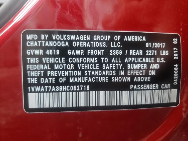 2017 VOLKSWAGEN PASSAT 1VWAT7A39HC052716