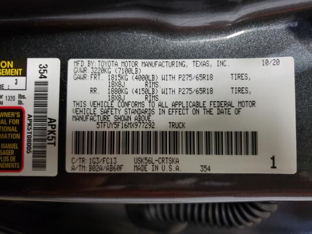 2021 TOYOTA TUNDRA SR5 5TFUY5F16MX977292