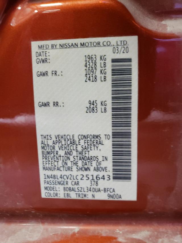 2020 NISSAN ALTIMA SE 1N4BL4CV2LC251643