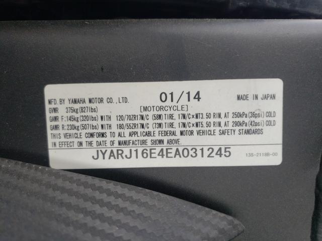 2014 YAMAHA YZFR6 JYARJ16E4EA031245