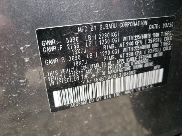 2020 SUBARU OUTBACK LI 4S4BTGND3L3208862