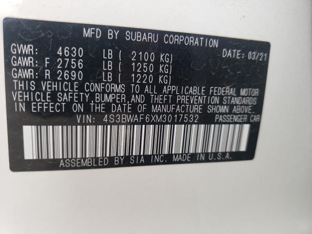 2021 SUBARU LEGACY PRE 4S3BWAF6XM3017532