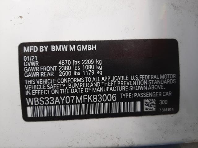 2021 BMW M3 COMPETI WBS33AY07MFK83006