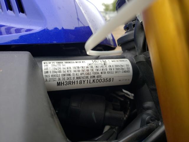 2020 YAMAHA YZFR3 A MH3RH18Y1LK003581