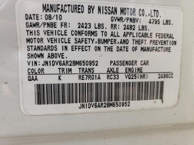 2011 INFINITI G25 JN1DV6AR2BM650952