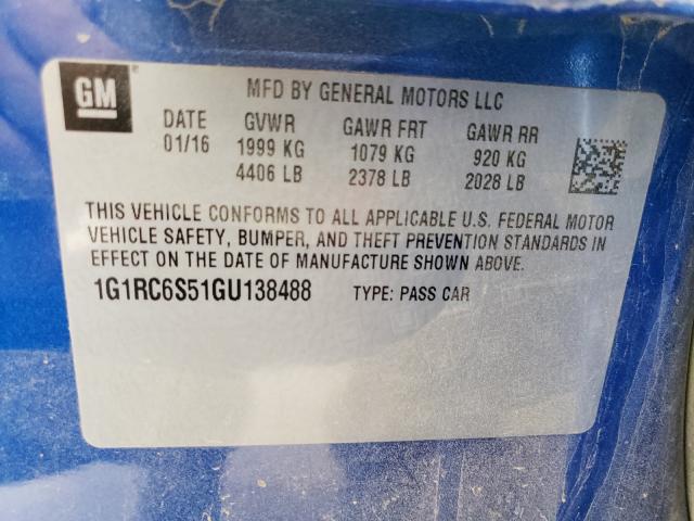 VIN 1G1RC6S51GU138488 2016 Chevrolet Volt, LT no.10