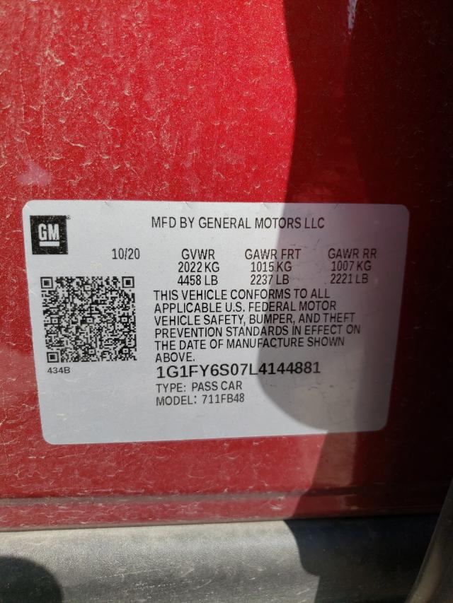 2020 CHEVROLET BOLT EV LT 1G1FY6S07L4144881