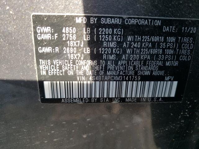 2021 SUBARU OUTBACK TO 4S4BTAPCXM3141759