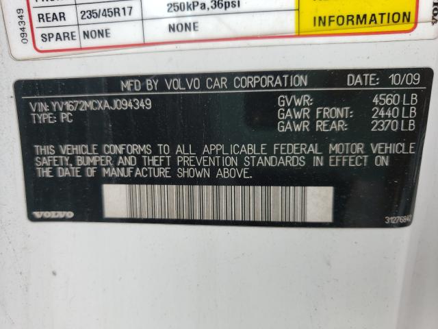 2010 VOLVO C70 T5 YV1672MCXAJ094349