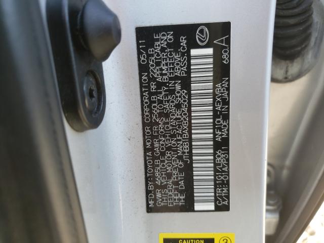 2011 LEXUS HS 250H JTHBB1BAXB2045029