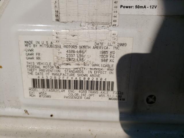 2010 MITSUBISHI GALANT FE 4A32B2FFXAE002804