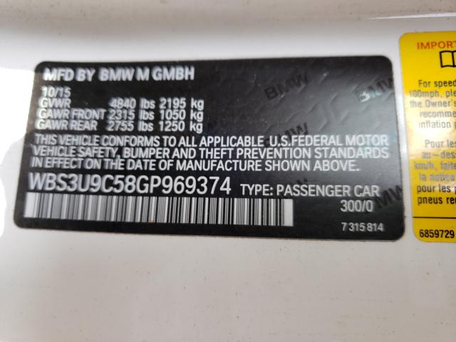 2016 BMW M4 WBS3U9C58GP969374