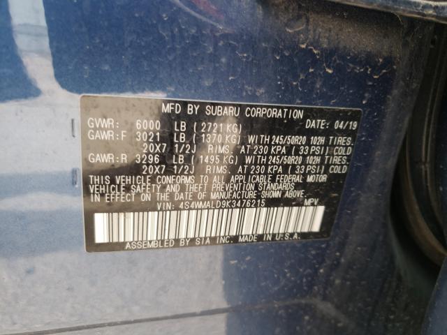 2019 SUBARU ASCENT LIM 4S4WMALD9K3476215