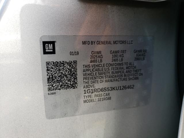 2019 CHEVROLET VOLT PREMI 1G1RD6S53KU126462