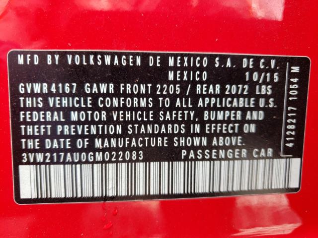 2016 VOLKSWAGEN GOLF S/SE 3VW217AU0GM022083