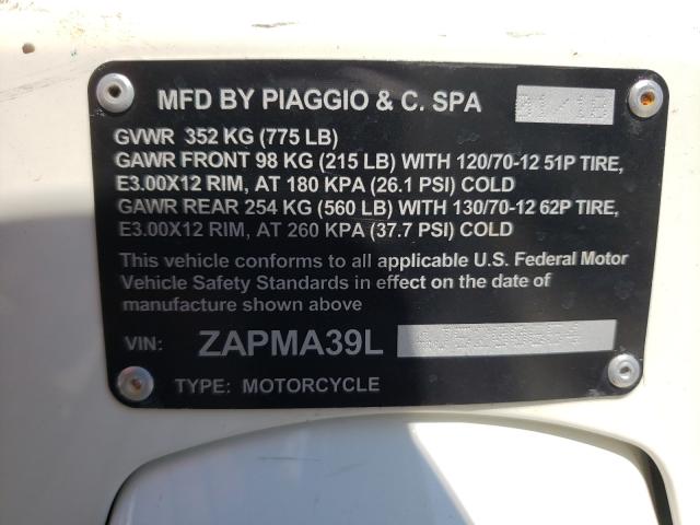 2018 VESPA GTS ZAPMA39L4J5200654