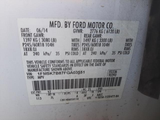 1FM5K7B87FGA03551 Ford Explorer 2015. Фото: 9