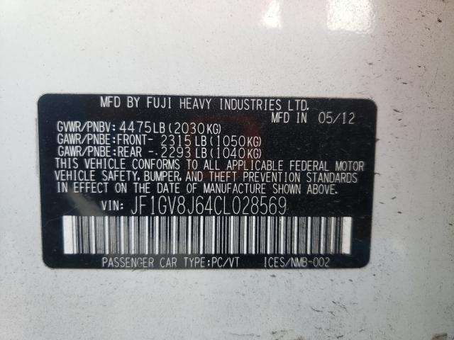 2012 SUBARU IMPREZA WR JF1GV8J64CL028569