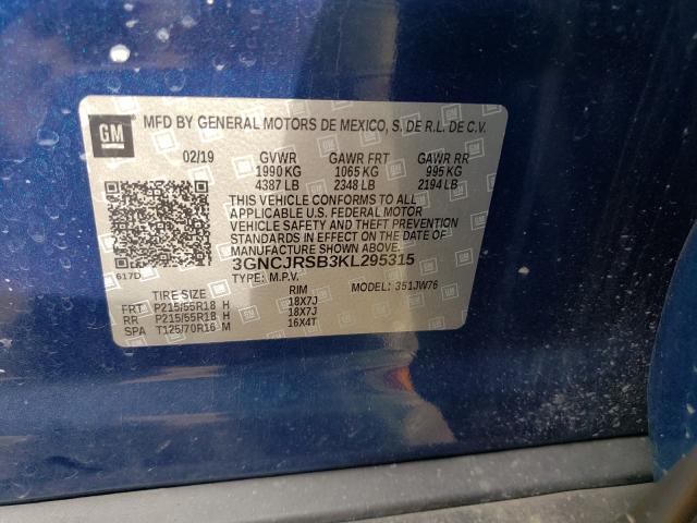 2019 CHEVROLET TRAX PREMI 3GNCJRSB3KL295315