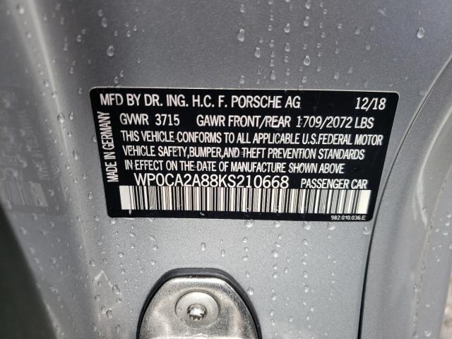 2019 PORSCHE BOXSTER BA WP0CA2A88KS210668