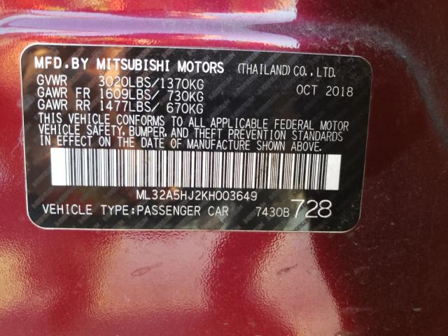 2019 MITSUBISHI MIRAGE LE ML32A5HJ2KH003649