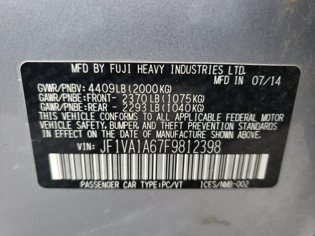 2015 SUBARU WRX JF1VA1A67F9812398