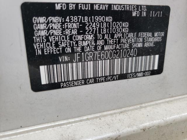 2012 SUBARU IMPREZA WR JF1GR7E60CG210240