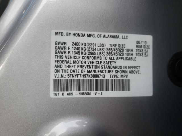 2019 HONDA PASSPORT T 5FNYF7H97KB008713
