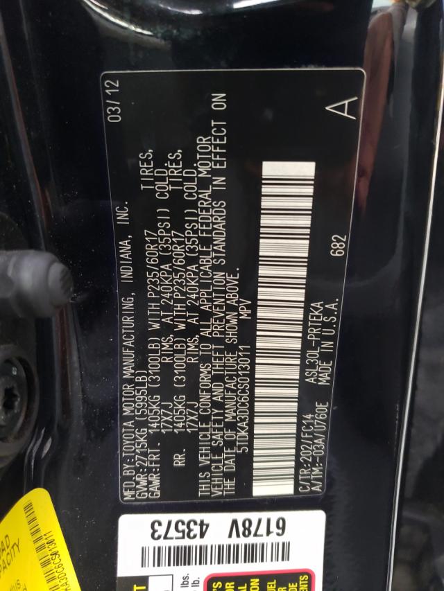 2012 TOYOTA SIENNA BAS 5TDKA3DC6CS013011