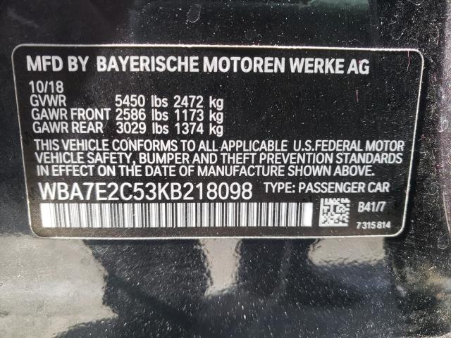 VIN WBA7E2C53KB218098 2019 BMW 7 Series, 740 I no.10