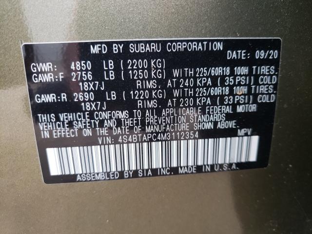 2021 SUBARU OUTBACK TO 4S4BTAPC4M3112354