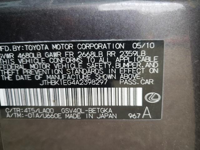 2010 LEXUS ES JTHBK1EG4A2398297