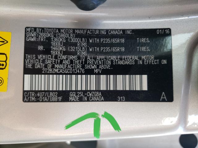 2016 LEXUS RX350 2T2BZMCA5GC013476