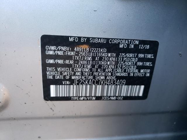 2019 SUBARU FORESTER JF2SKACC7KH483409