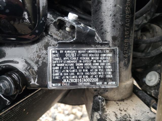 2007 KAWASAKI ZR1000 B JKAZRCB167A002208