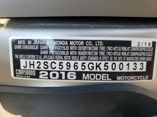 2016 HONDA CBR1000 S JH2SC5965GK500133