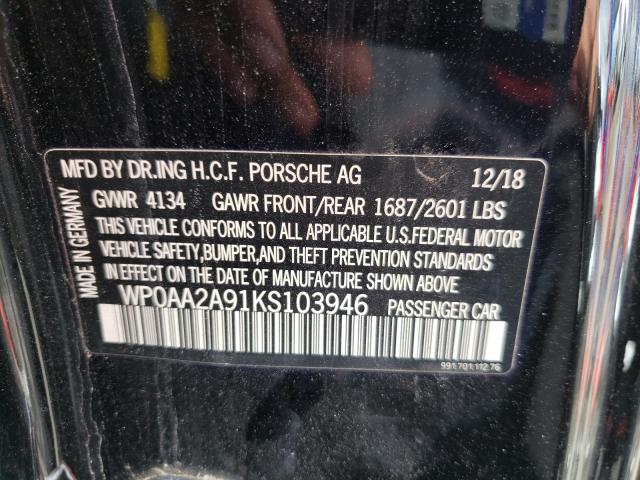 VIN WP0AA2A91KS103946 2019 Porsche 911, Carrera no.10