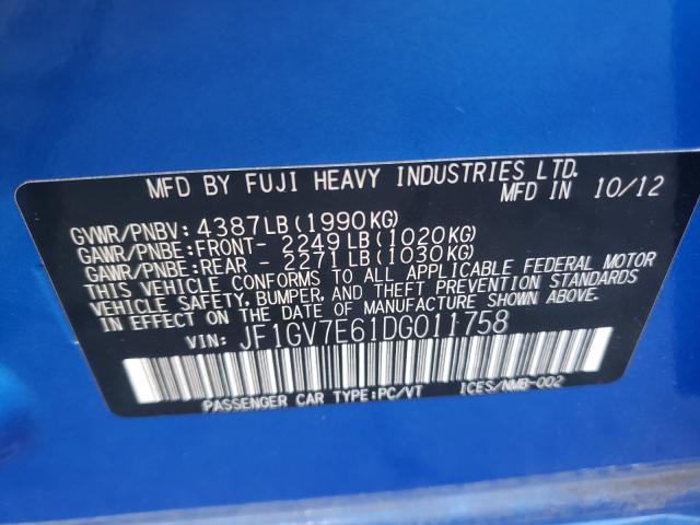 2013 SUBARU IMPREZA WR JF1GV7E61DG011758