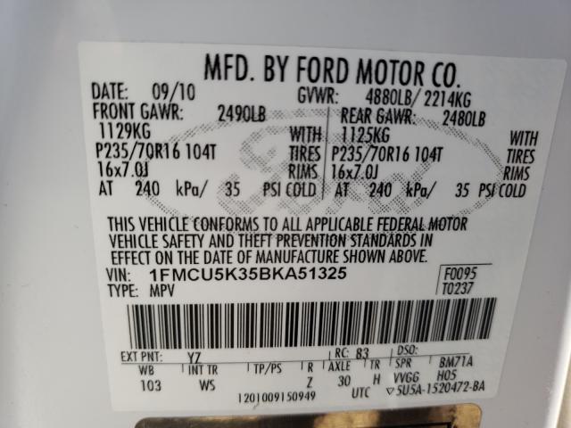 2011 FORD OTHER 1FMCU5K35BKA51325