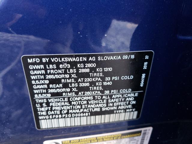 2016 VOLKSWAGEN TOUAREG SP WVGEF9BP2GD006481