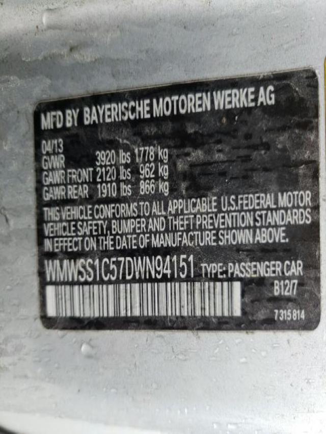2013 MINI COOPER PAC WMWSS1C57DWN94151