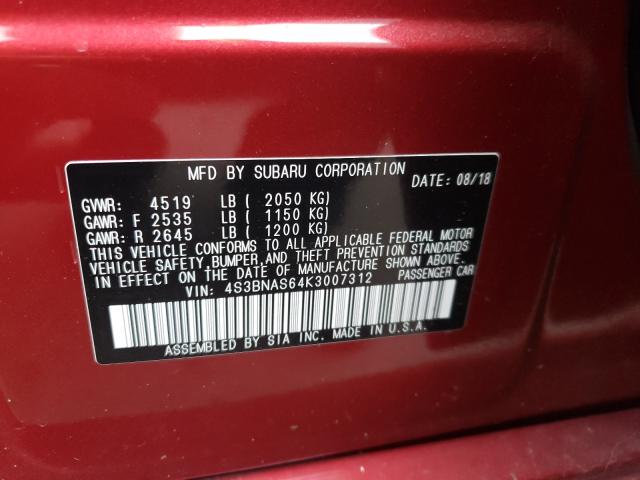 2019 SUBARU LEGACY SPO 4S3BNAS64K3007312