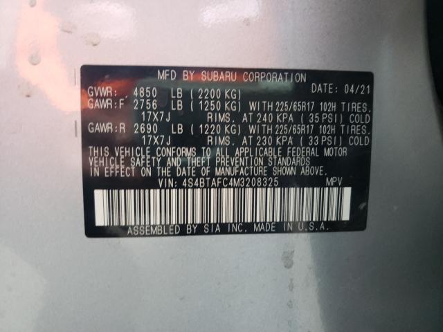 2021 SUBARU OUTBACK PR 4S4BTAFC4M3208325