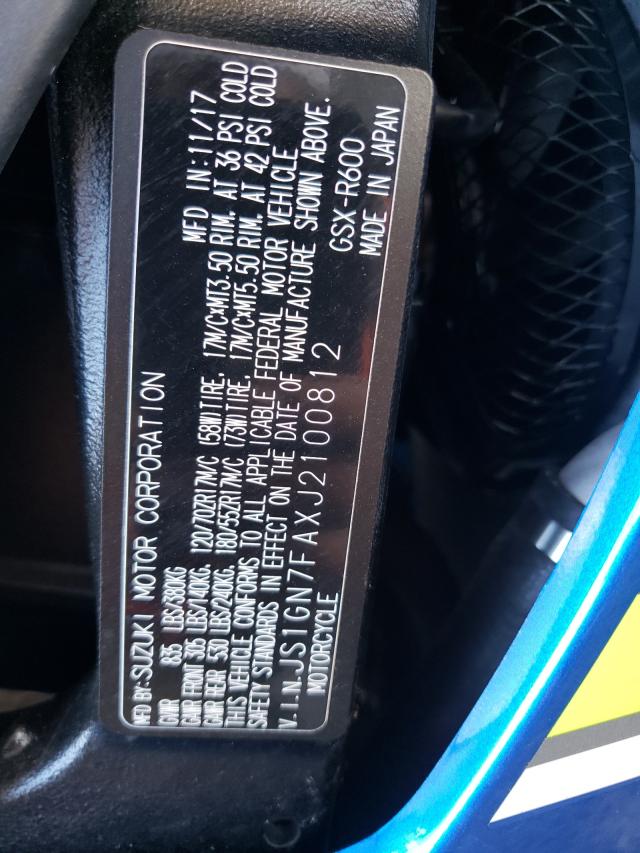 2018 SUZUKI GSX-R600 JS1GN7FAXJ2100812
