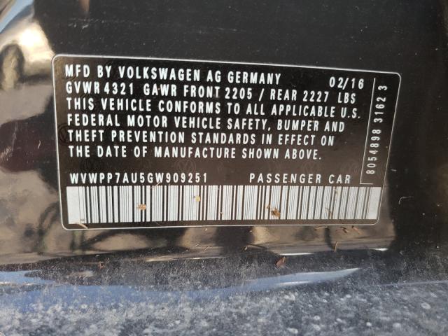 2016 VOLKSWAGEN E-GOLF SEL WVWPP7AU5GW909251