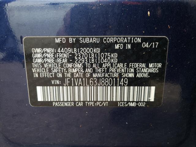 2018 SUBARU WRX LIMITE JF1VA1L63J8801149